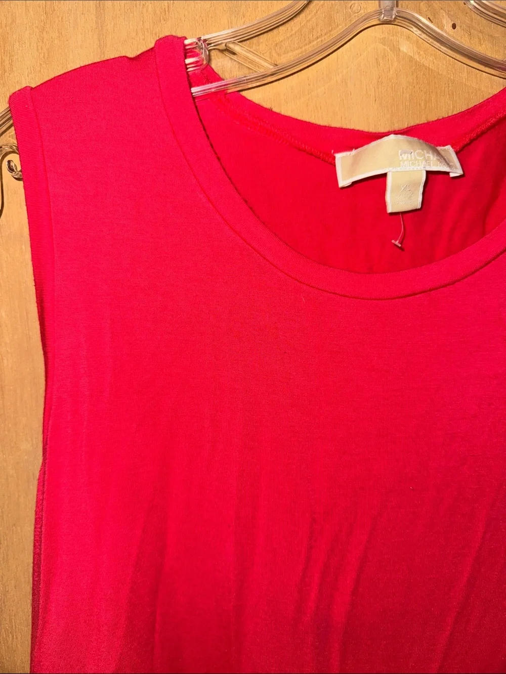 Michael Kors Bright Pink/Coral Crewneck Sleeveless Tunic Sheer Hem X-Large